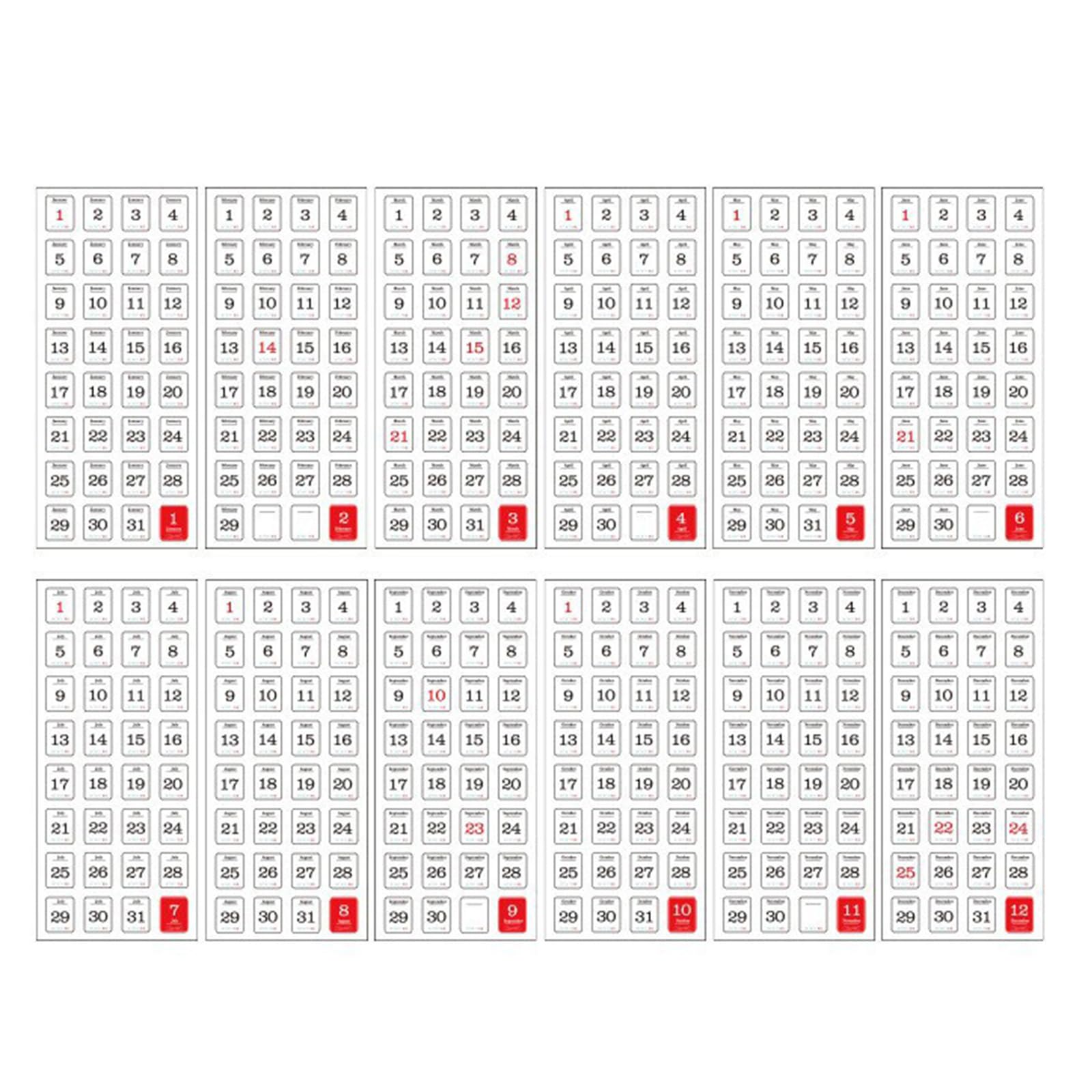12 Sheets Date Sticker 365 Days Calendar Labels Bullets Journal Calendar for Planner