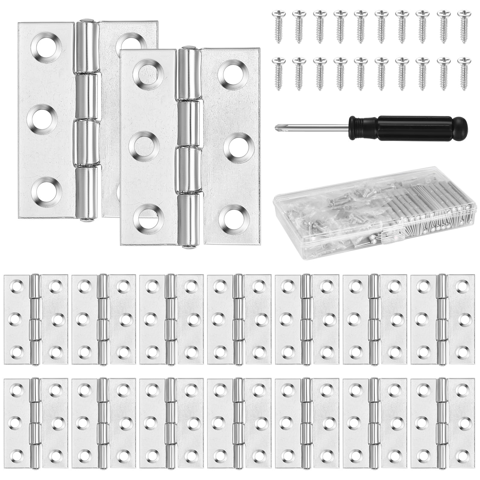 22 szt. Zawiasy do drzwi, 44mm x 31mm Składane zawiasy ze stali nierdzewnej, Zawiasy fortepianowe, Małe zawiasy ze stali nierdzewnej do drewnianych drzwi, okien, szaf, mebli, z 132 szt. śrub