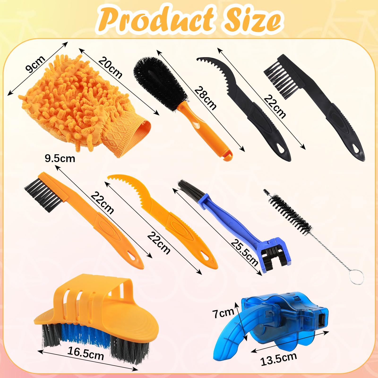 Set da 10 spazzole per la pulizia della bicicletta, set per la pulizia della moto, accessori per moto, per pulire pedivelle, catena, pneumatici e ingranaggi della bicicletta