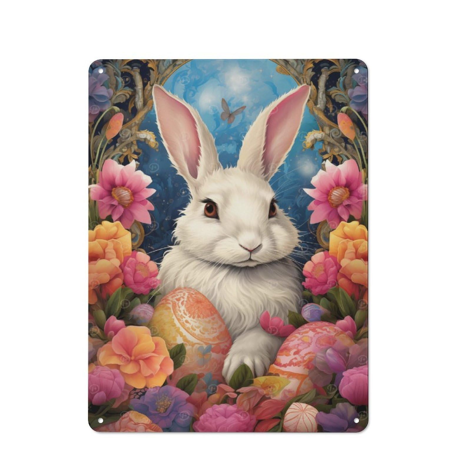 Junmoney Style-9 Metal Wall Sign 40X30cm Featuring Cute Easter Bunny For Hallway Wall, For Hallway Decor Lovers, For Retro Home Interiors