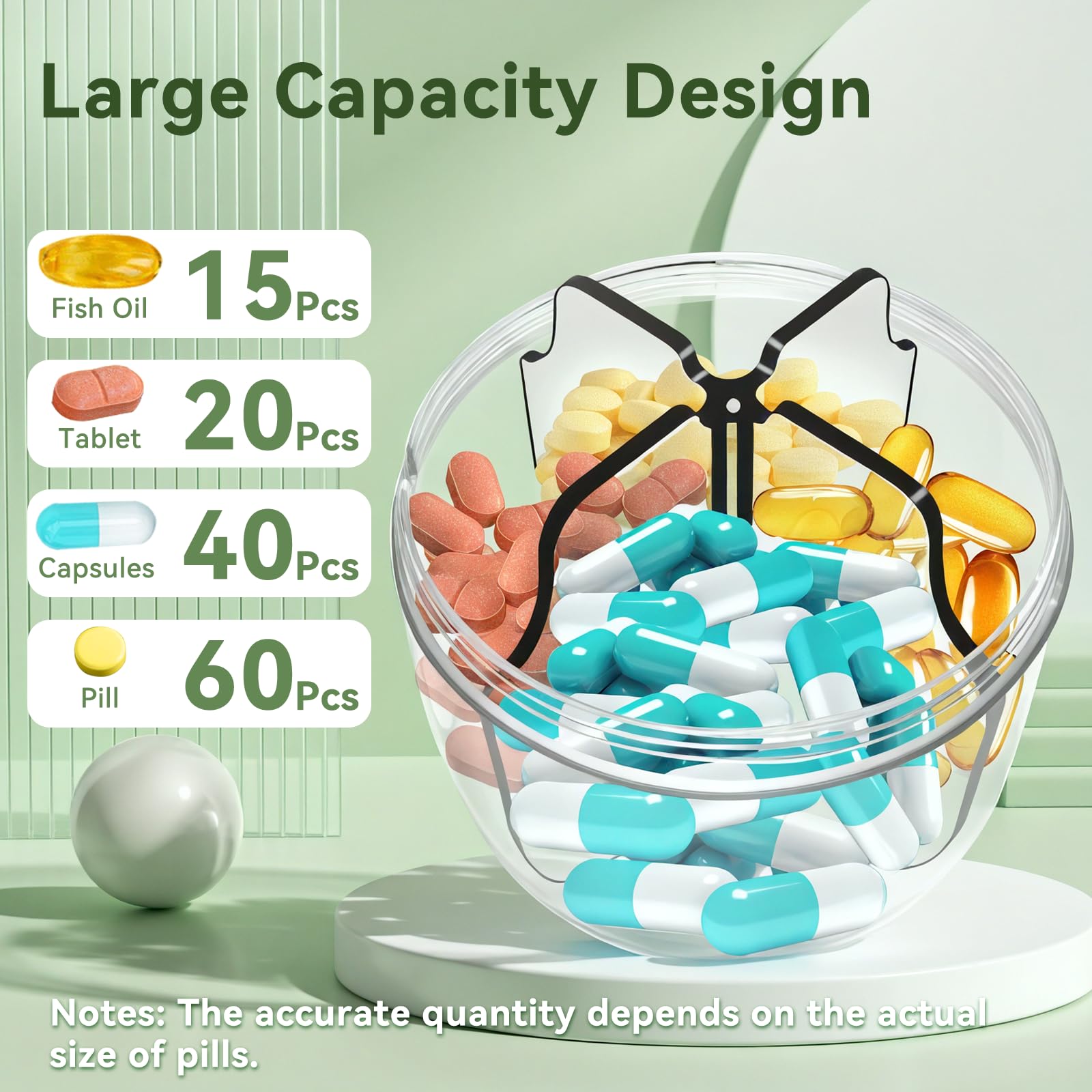 Pilulier hebdomadaire pour 7 jours de voyage sans BPA, résistant à l'humidité, conteneur portable pour vitamines, huiles de poisson, compléments (vert)