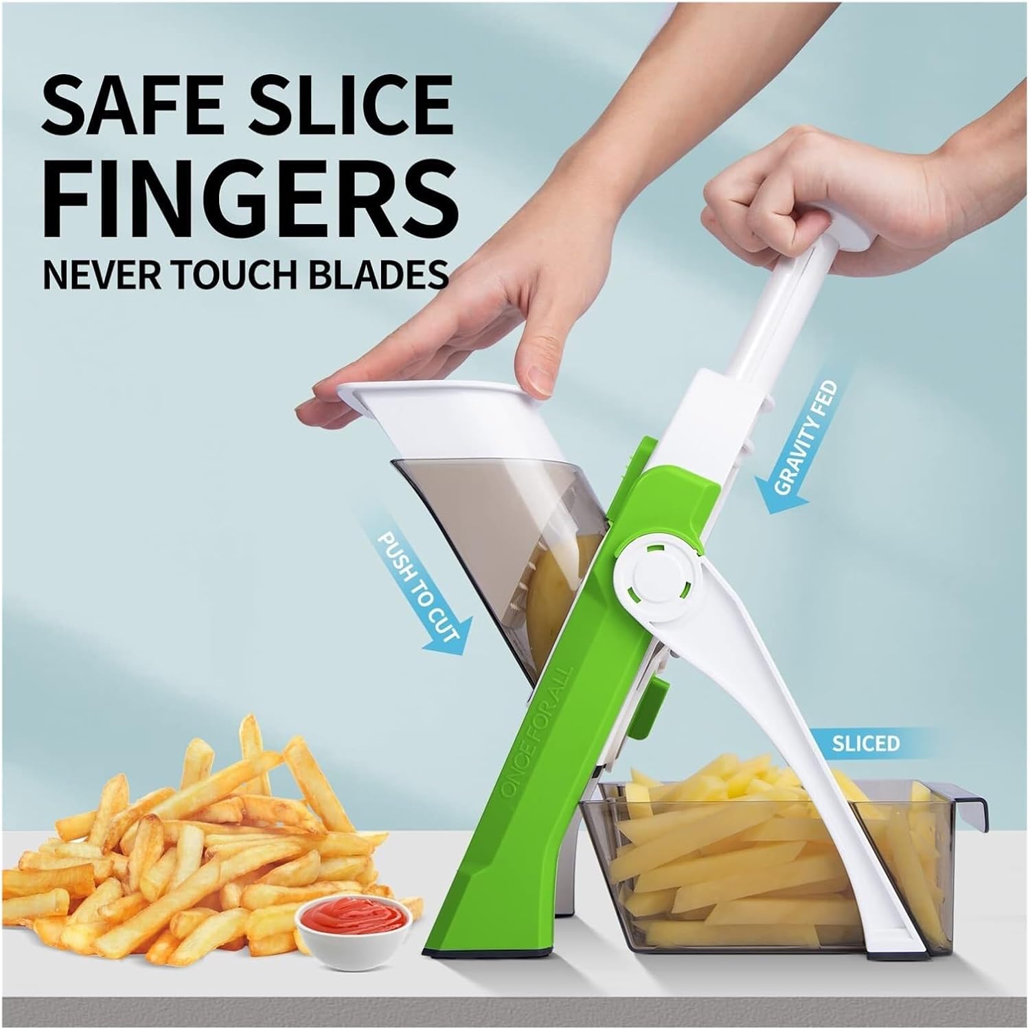Fit for Safe Mandoline Slicer, Manual Vegetable Chopper with Adjustable Thickness, Potato Cutter & Food Slicer for Kitchen Meal Prep – (Only Slicer White)(Green)