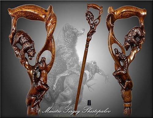 Miniatura 4 de Bastón de madera para hombres y mujeres, palo de madera hecho a mano, bastones de moda, mango ergonómico, gacela de caza de osos