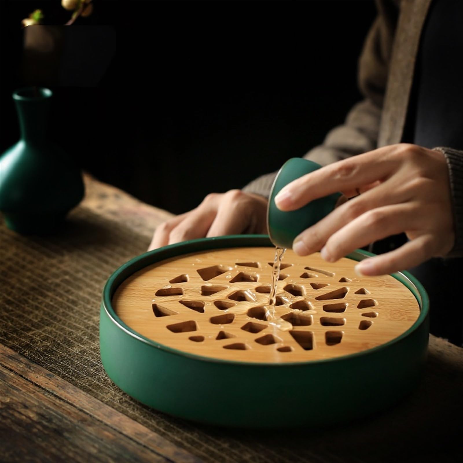 Gongfu zestaw do herbaty ceramiczna taca do herbaty Kung Fu zestaw do herbaty taca chińska przechowywanie wody mały stolik do herbaty domowy okrągły bambusowy suchy bańka taca do nauki w domu taca na