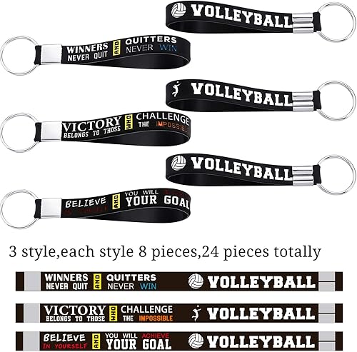 Miniatura 2 de Hicarer 24 llaveros de silicona para voleibol, con citas motivacionales, para fiestas deportivas, regalos de voleibol, Negro -