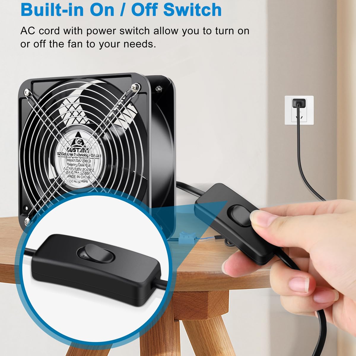 GDSTIME AXIAL Fan 20060, 110V 120V AC 200mm x 200mm x 60mm Heavy Duty Industrial Fan, for DIY Cooling Ventilation Exhaust Projects