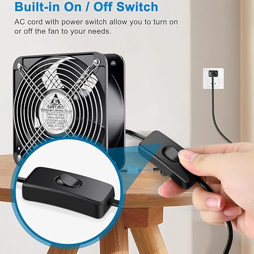 Vista 31 de GDSTIME Ventilador AXIAL 12038, 110 V 120 V CA 4.724 in x 1.496 in, doble rodamiento de bolas, alto CFM con cable de alimentación Swtich