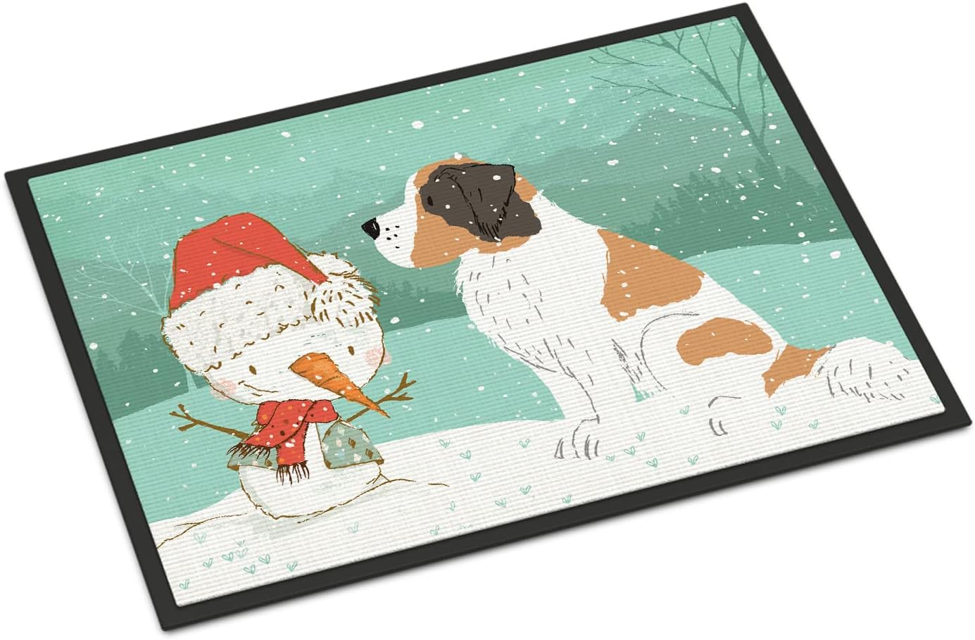 Caroline's Treasures CK2050JMAT Saint Bernard Snowman Christmas Doormat 24x36 Front Door Mat Indoor Outdoor Rugs for Entryway, Non Slip Washable Low Pile, 24H X 36W
