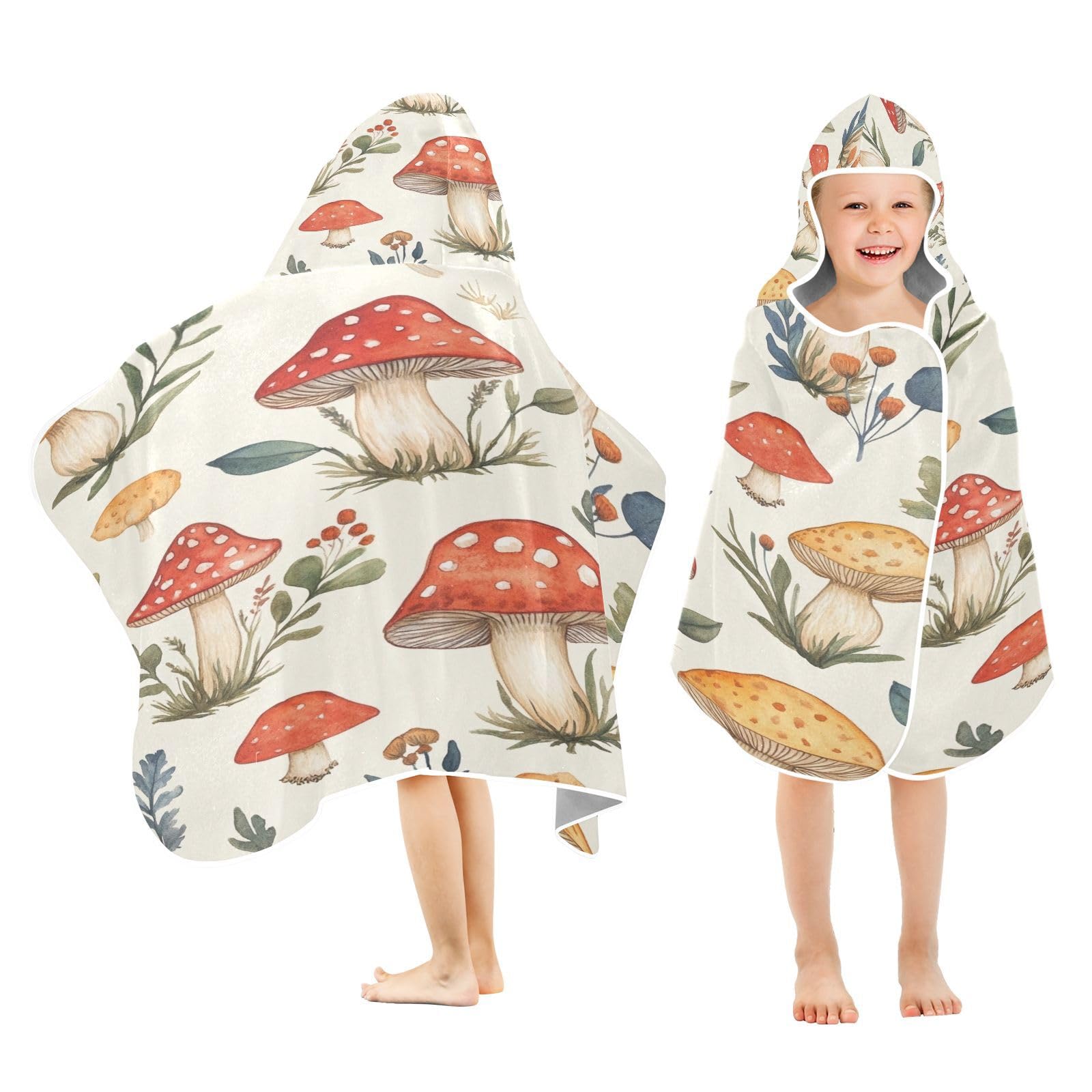 Kigai Leaves Mushroom Hooded Beach Towel for Kids Soft Absorbent Quick Dry Bath Towel with Hood Lightweight Toddler Shower Pool Bath Wrap for Boys Girls