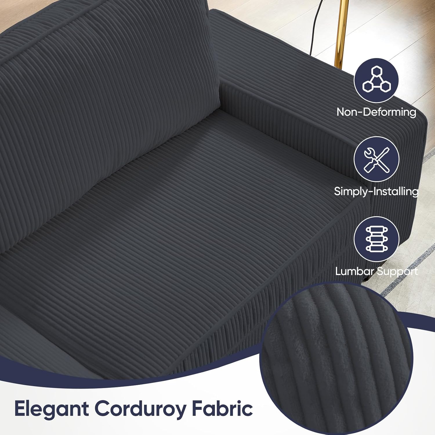 ijuicy 71" Corduroy Loveseat, Upholstered Sofa with Extra Deep Seats, 2 Seater Sofa Couch with Thickened Cushion and Square Armrest，Modern Love seat for Living Room,Small Spaces-Dark Grey