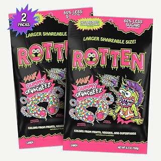 Rotten Sour Gummy Cruncheez - Low Sugar, Low Calorie, 5g Gut-Friendly Prebiotic Fiber, Gluten Free Candy, No Artificial Dyes - 5.3 oz Share Pack [2 Pack]