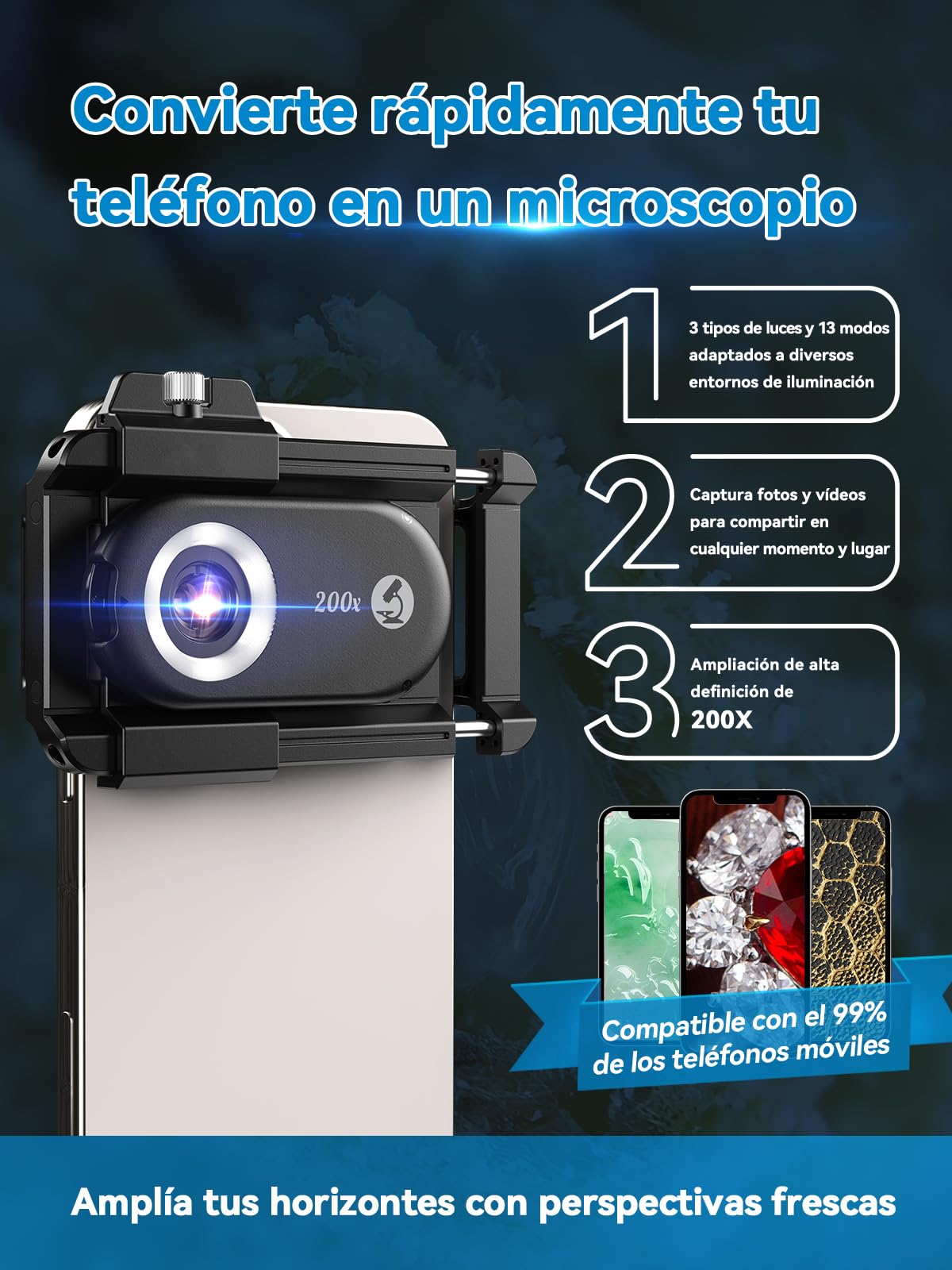 APEXEL Microscopio 200X para teléfono portátil, Explora el Mundo microscópico con el microscopio para Smartphone