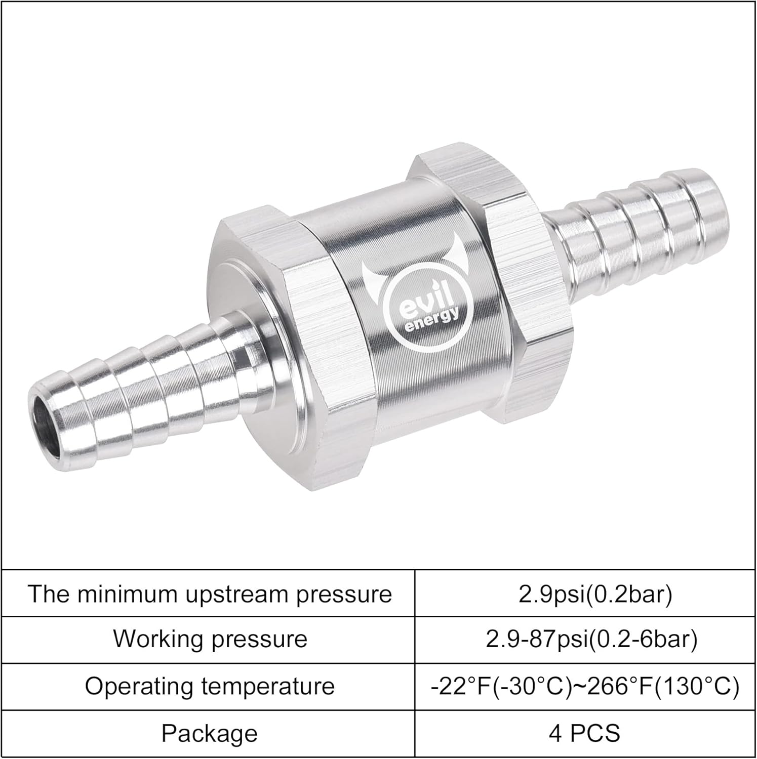EVIL ENERGY 5/16" Fuel Hose Line NBR Rubber 10FT 435PSI EN854-1TE Bundle with 5/16" 8mm Non Return One Way Check Valve Silver 4PCS