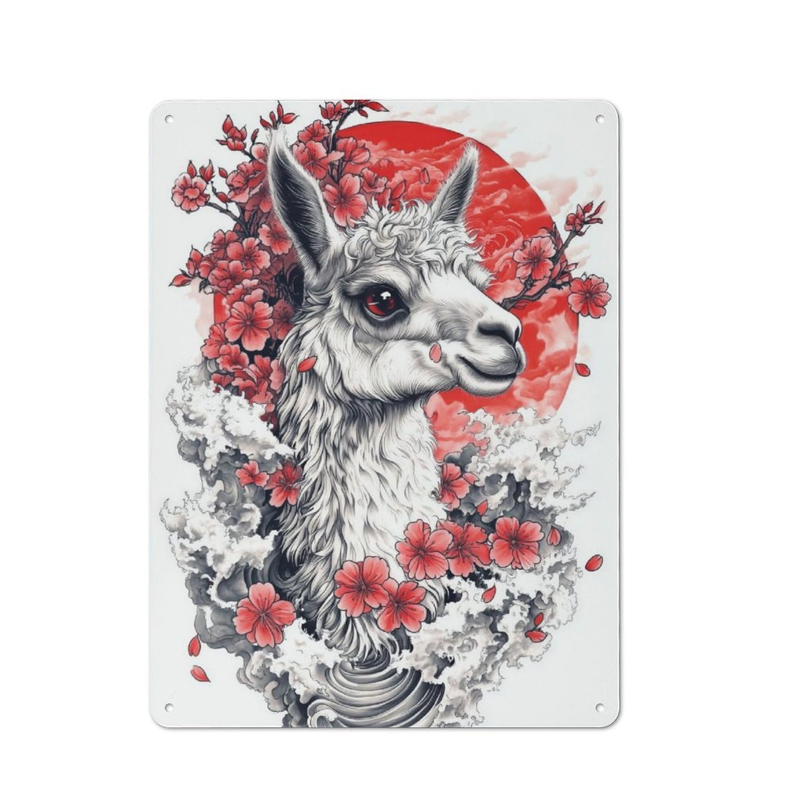 Junmoney Japanese Llama Tattoo 40X30cm Rustic Metal Sign With For Hobby Room Or Studio, Metal Sign Decor For Hobby Rooms And Studios
