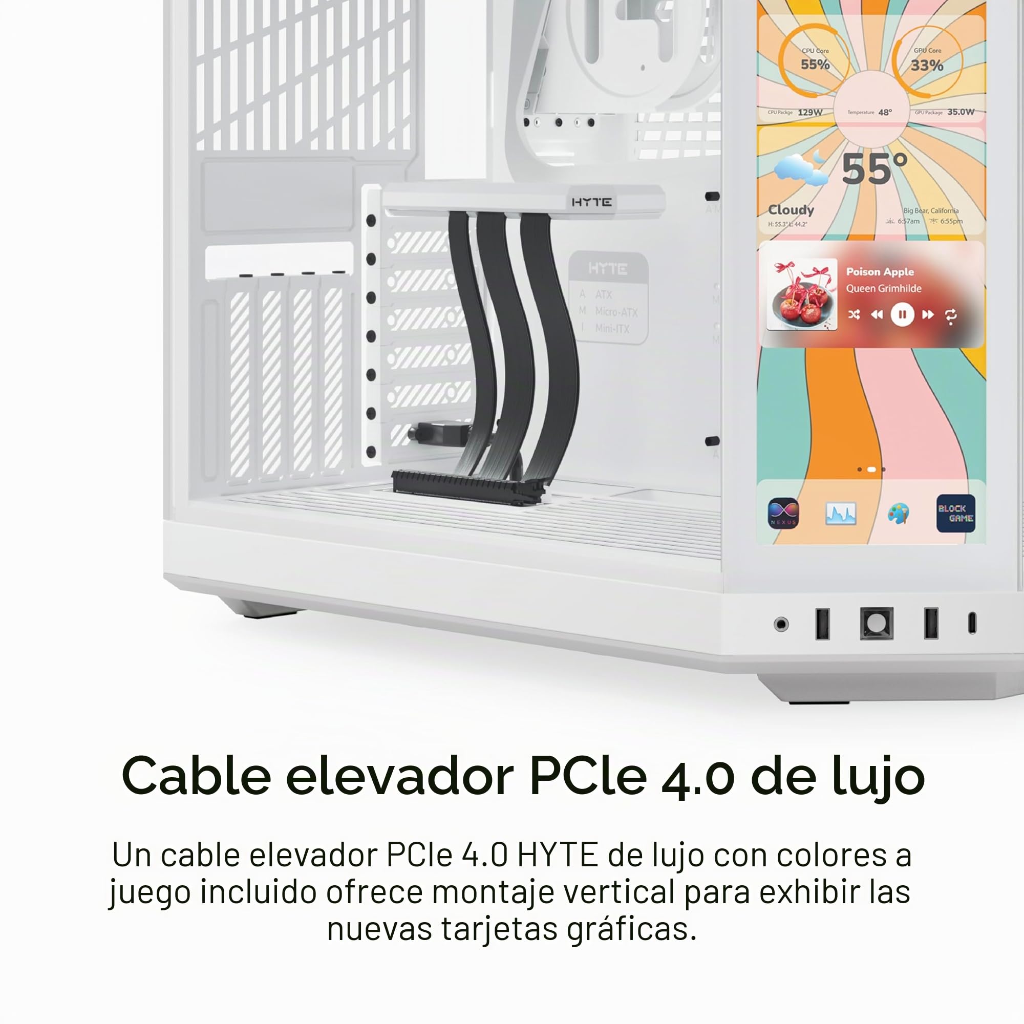 Hyte Y70 Touch Infinite Dual Chamber ATX Mid Tower - Funda estética Moderna con Pantalla táctil LCD integrada de 2.5 K, Color Blanco Nieve