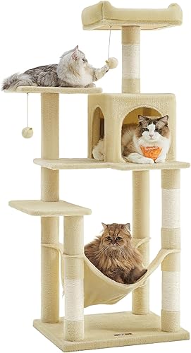Miniatura 20 de Feandrea - Árbol para gatos de varios niveles para interiores, torre para gatos tipo condominio con 4 postes para rascar, 2 posaderos, hamaca y Gris