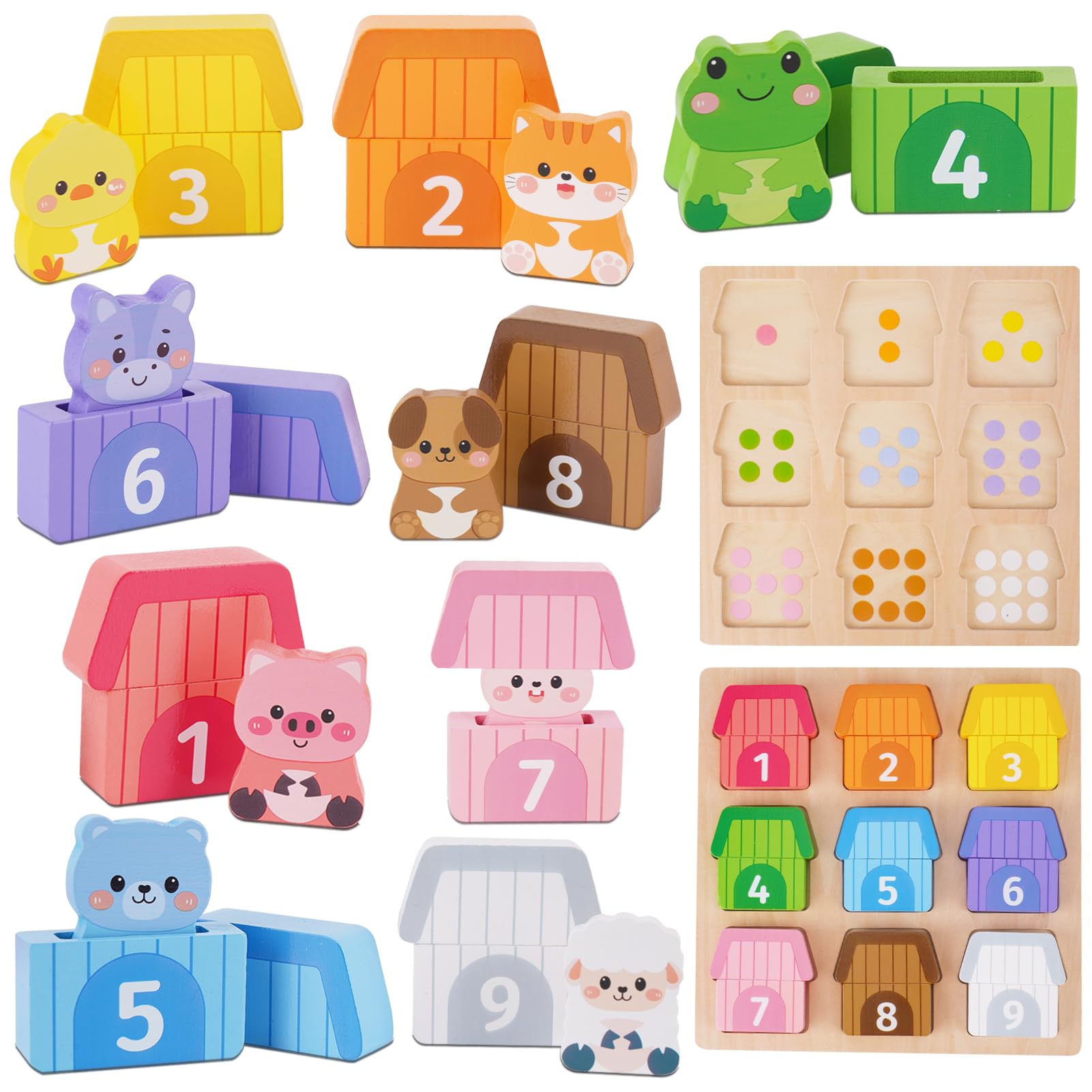 Montessori Wooden Farm Animals Toys for 1 2 3 Year Old Toddlers - Counting, Matching & Sorting Fine Motor Games, 1st Birthday Gifts, Learning Toys for Baby Boys Girls Age 12-18 Months