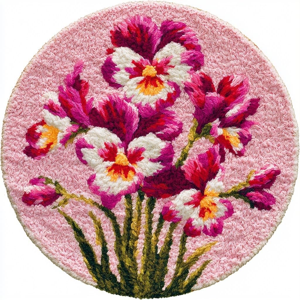 AMBATTERY Round Shape Latch Hook Kits Rug,Flowers