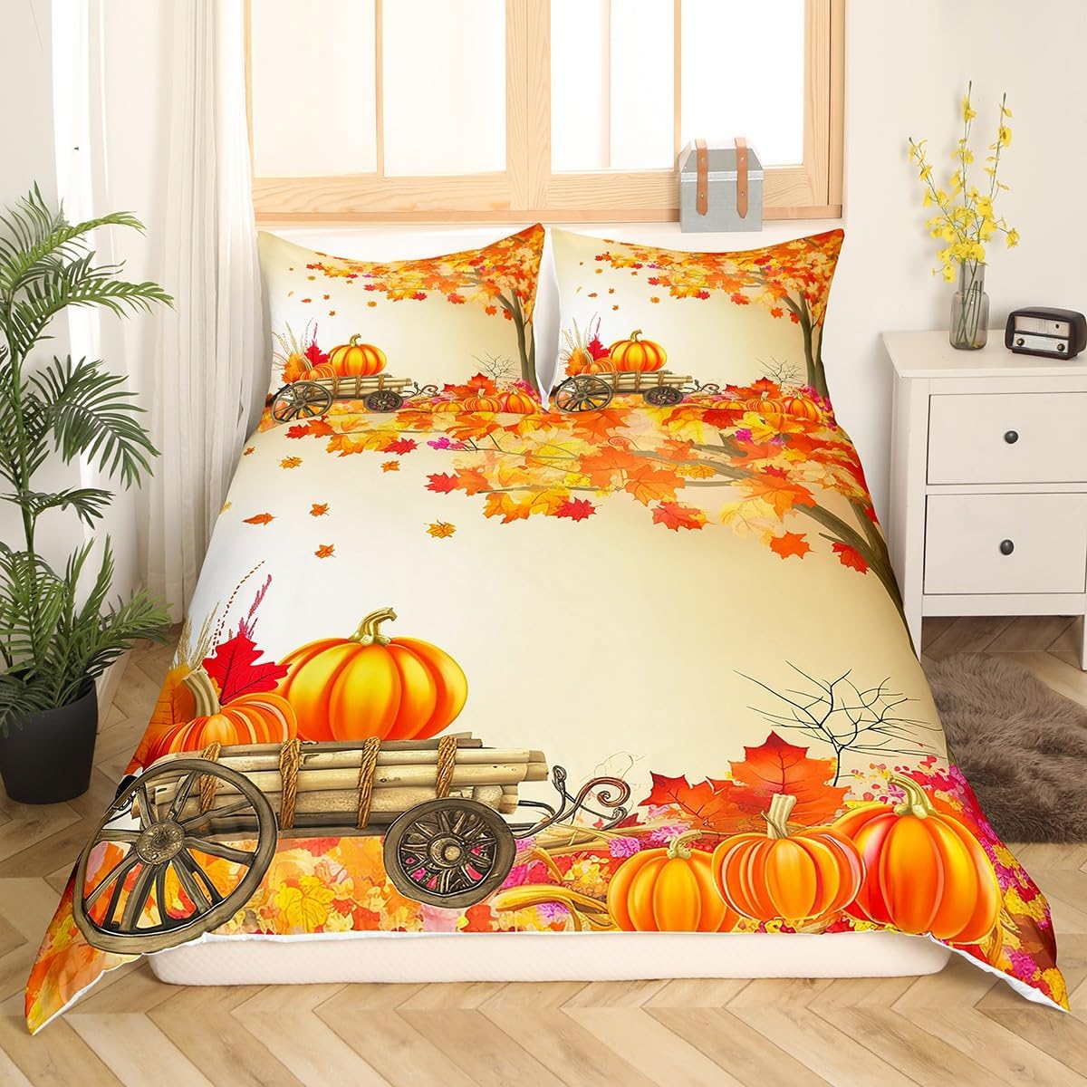 Feelyou Kids Fall Festival Bedding Set Full Size Happy Fall Y'all Duvet Cover for Teens Bedroom Decor Thanksgiving Decor Comforter Cover Set Thanksgiving Decor Bedspread Cover with 2 Pillow Case