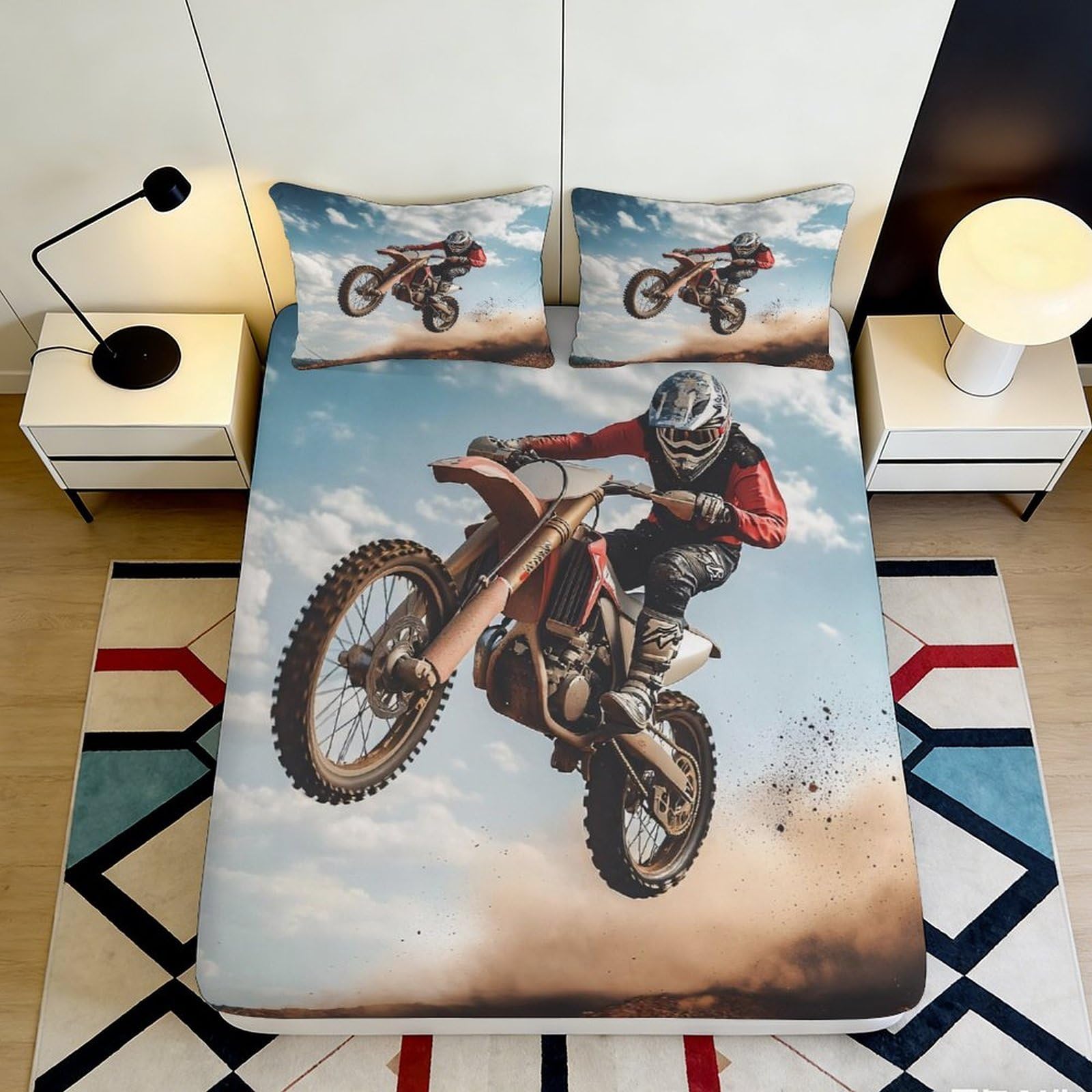 Pnayamiorkfel Style-10 3D Printed Motocross Racing Fitted Sheet Microfiber Soft Breathable Dirt Bike Bed Cover For Bedroom Guest Room Decor 90X200x25cm