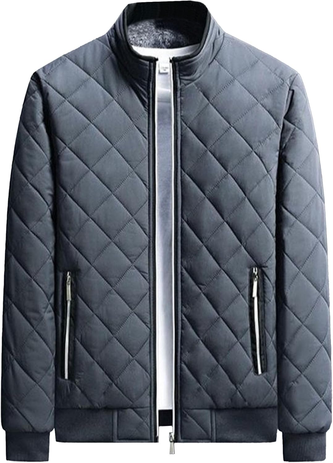 Men's Fleece Lined Quilted Jackets Winter Parka Stand Collar Padded Jackets Casual Windproof Bomber Coat