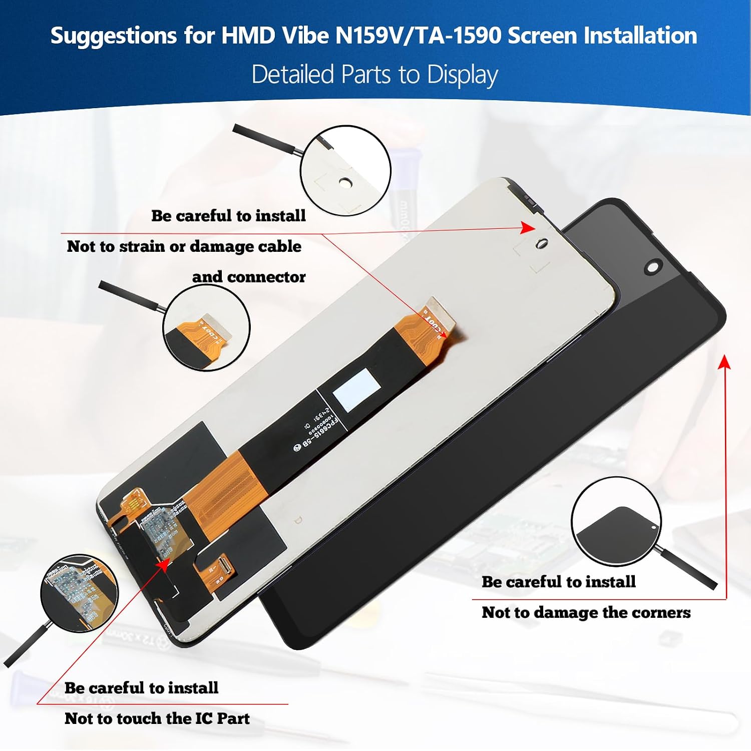 6.56 Inches for HMD Vibe Screen Replacement for HMD Vibe N159V/TA-1590 LCD Display Touch Screen Digitizer Assembly with Repair Tools (Black)