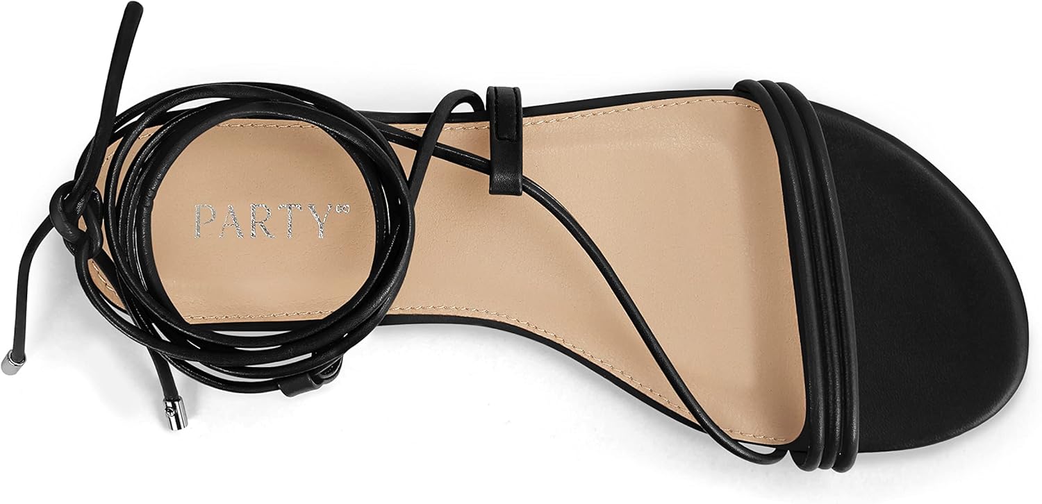 PARTY Women's Strappy Sandals Lace Up Flats Tie Up Open Toe Ankle Strap Shoes - Image 5