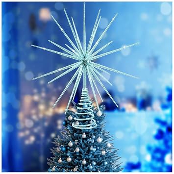 13.7 Inch Blue Christmas Tree Topper - 3D Burst Blue Tree Topper, Exploding Star Christmas Tree New Year Holiday Tree Decoration