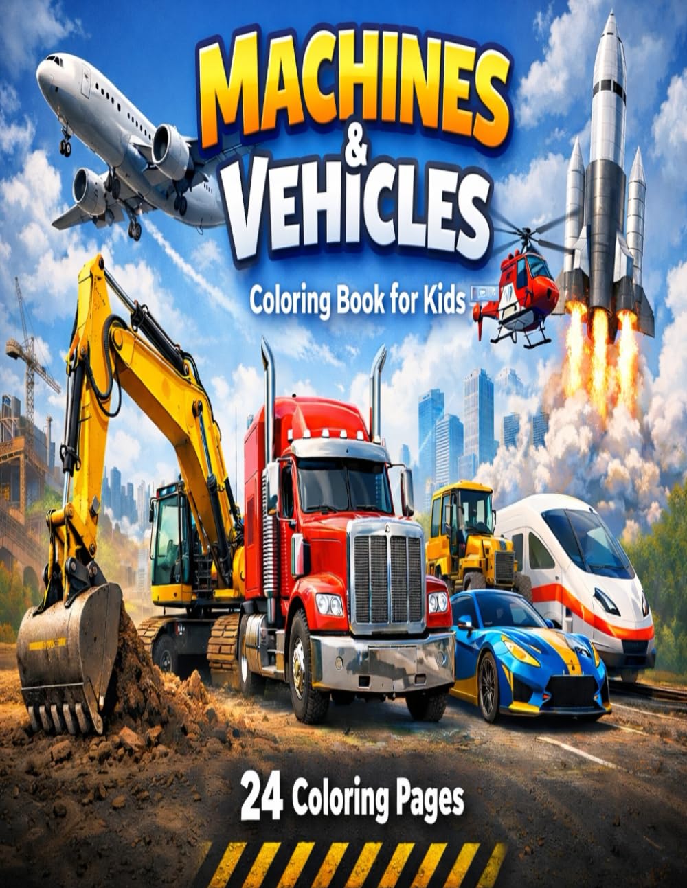 Machines and Vehicles - Coloring Book for Kids: 24 Pages
