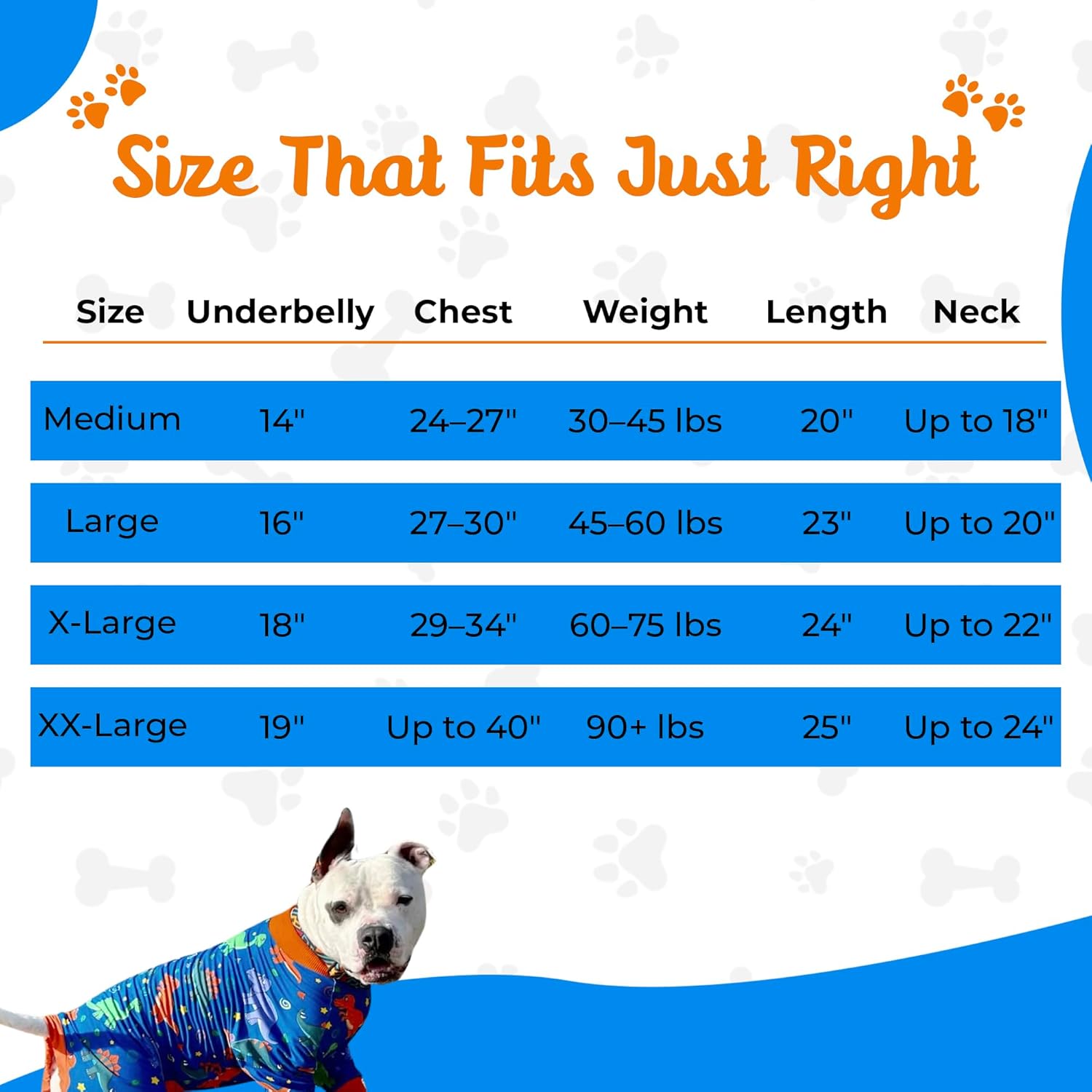 Tooth & Honey Pitbull Clothes – Premium Dinosaur Printed Pajamas for Medium Breeds – Outfit for Recovery, Warmth & Shedding Control (Medium)