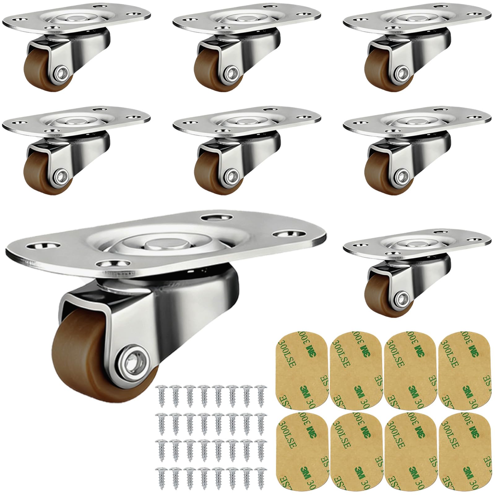 Photo 1 of 1/2 Inch Mini Swivel Caster Wheels Set of 8, 360° Ball Bearing Quiet Rolling Wheels Low Profile Self Adhesive Plate Casters Rollers for Small Furniture, Kitchen Appliances, Mop Bucket, DIY Projects