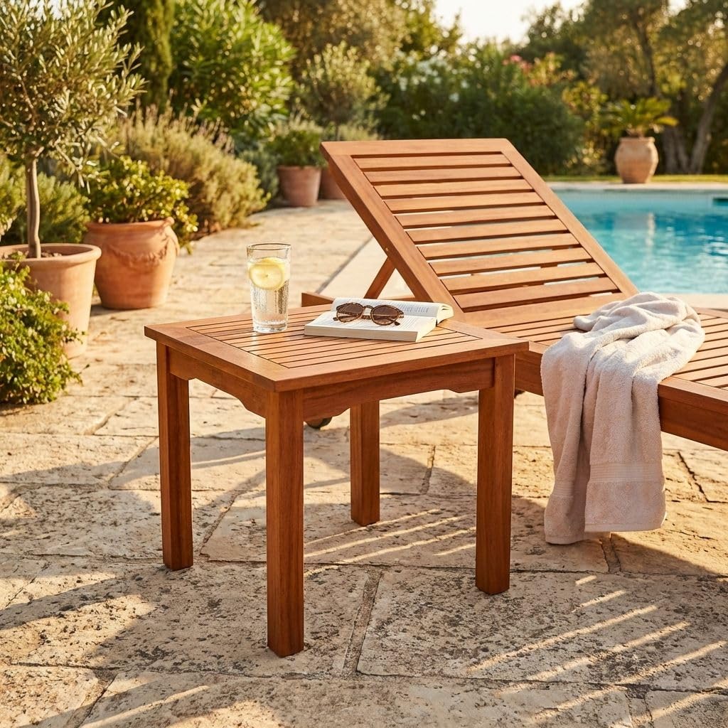 milani home - tavolino da giardino, legno di acacia, piano 50 x 50 cm