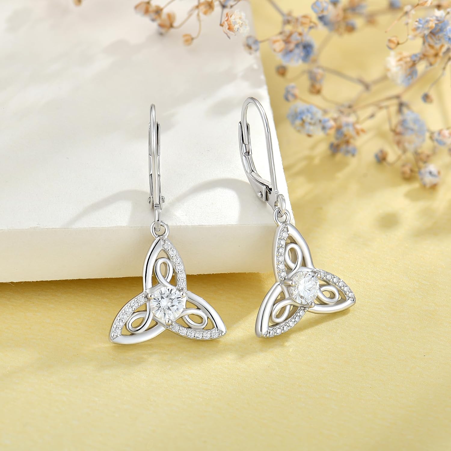 JO WISDOM Celtic Knot Earrings 925 Sterling Silver Birthstones Trinity Love Knot Leverback Dangle Earrings Jewelry for Women