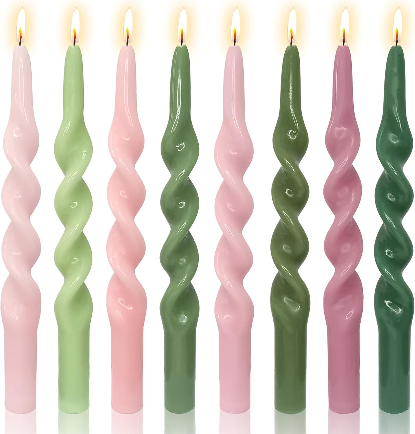 8pcs Pink and Green Spiral Taper Candle Pink Candlesticks - 10inch Colored Candle Sticks Green Twisted Tapered Candles for Home Décor Weddings Festive Seasons Holiday