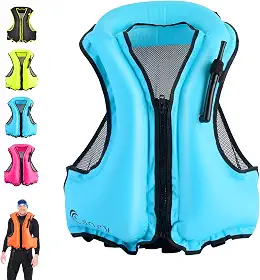 SOLY jaquetas de snorkel infláveis, jaqueta de mergulho para natação com auxílio de flutuação - adulto com alças para as pernas colete de snorkel para natação, caiaque e outros esportes aquá