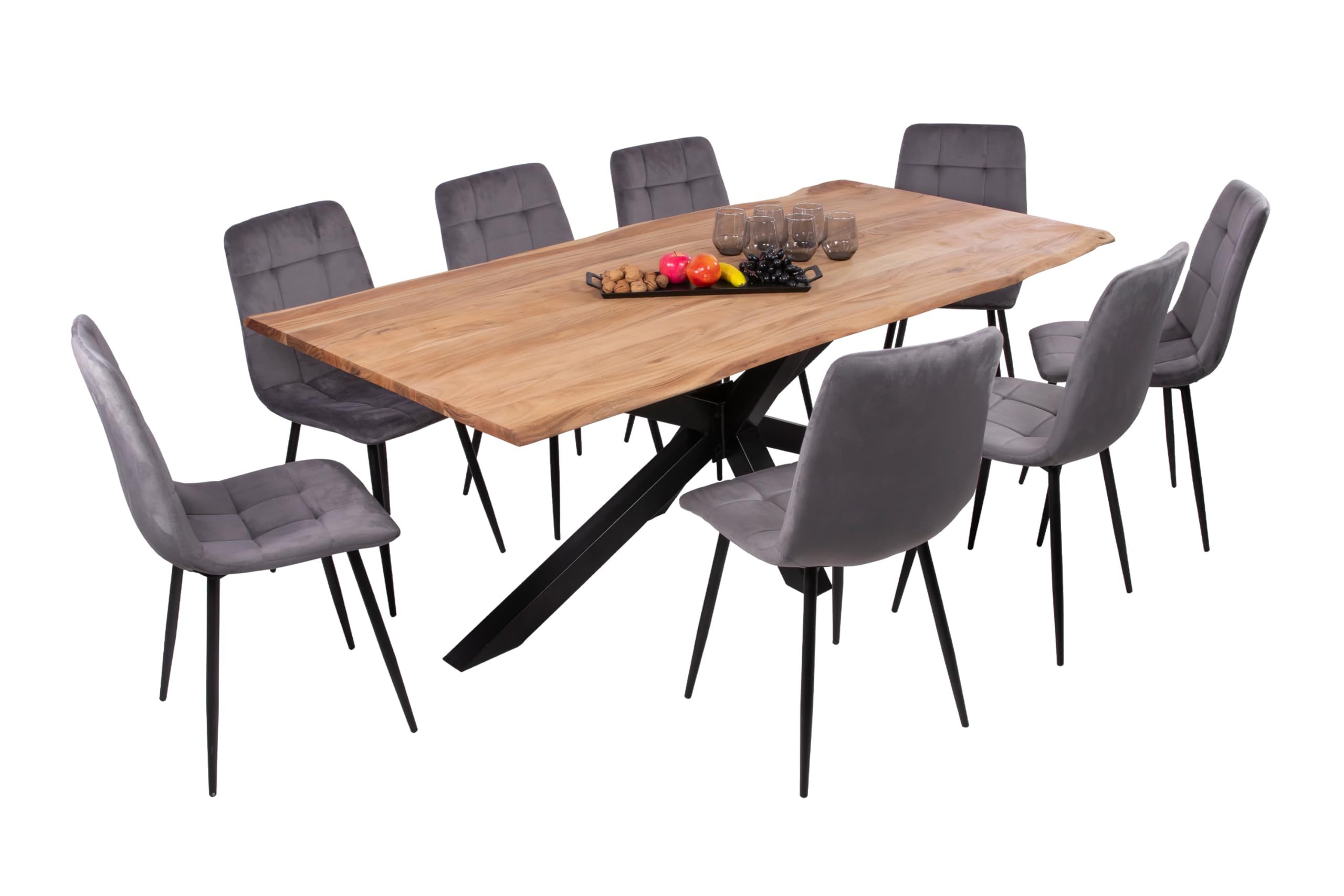 SAM Esstisch Dana 180x90 cm Akazie Eiche Baumkante Spider-Gestell schwarz