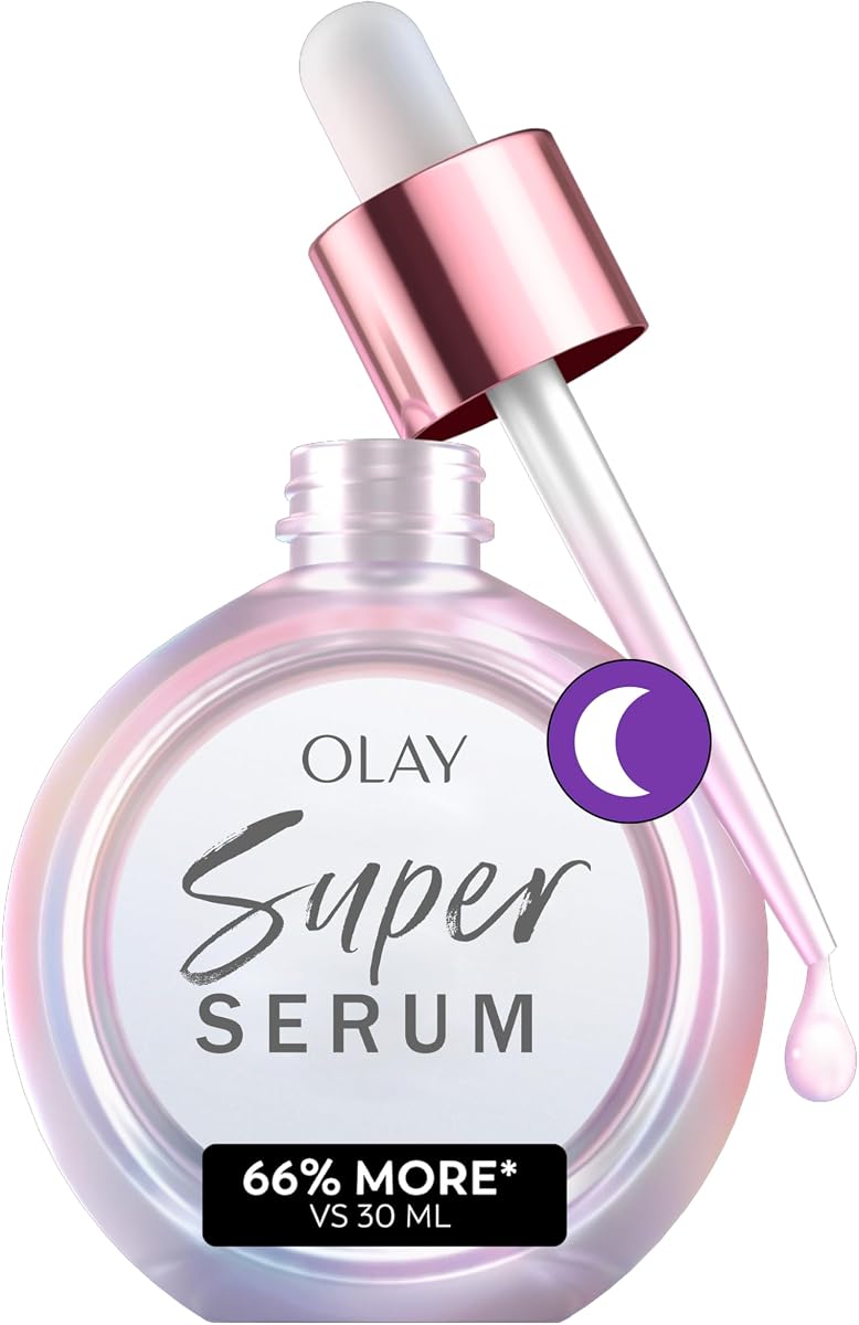 Olay Super Serum Night Repair, sin fragancia - Niacinamida, péptido, ácido salicílico y láctico, glicerina - Beneficios para el cuidado de la piel 5 en 1 - Hidratante, unifica el tono, reduce las manchas oscuras, antienvejecimiento, 1.7 oz