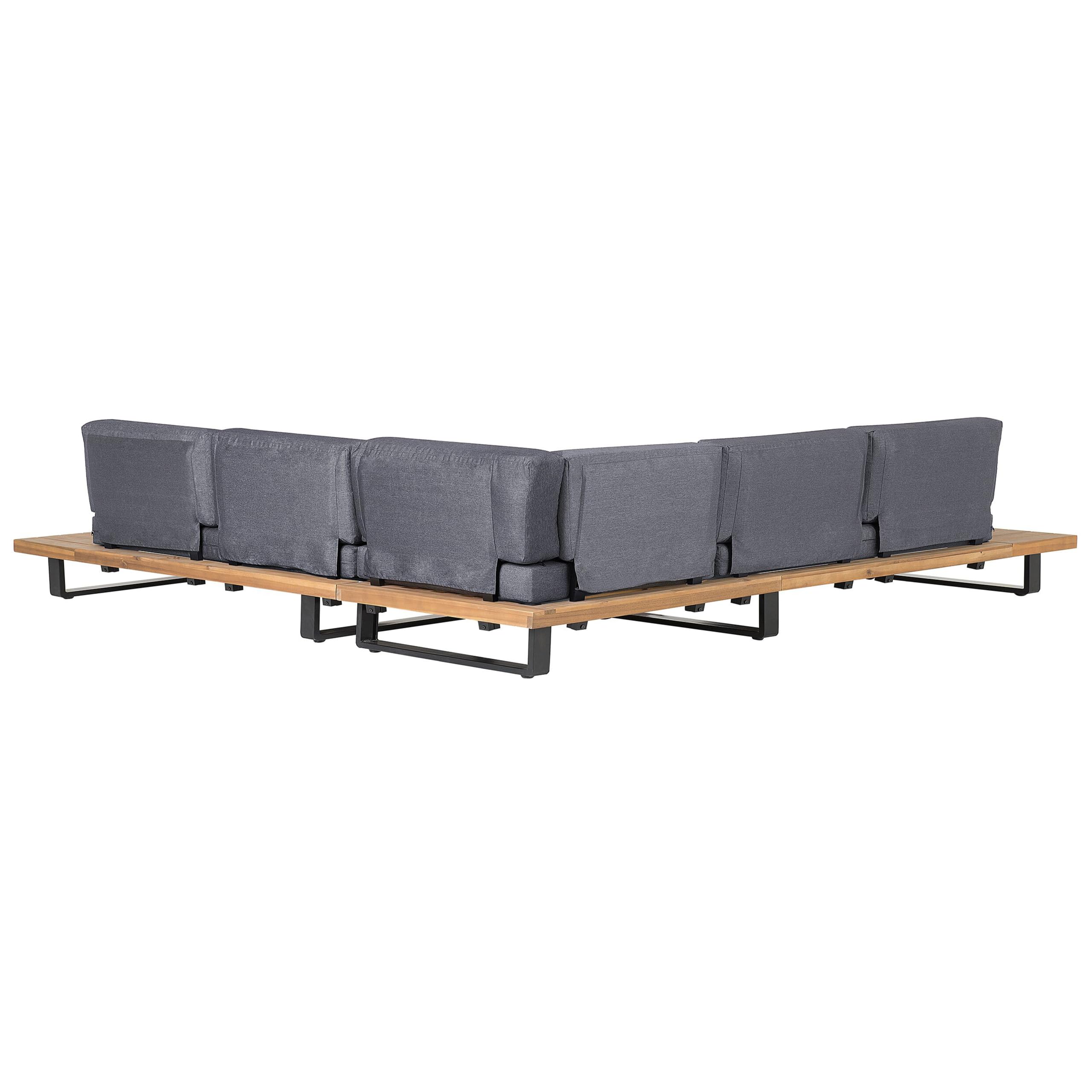 Beliani Lounge Set 5-Sitzer FSC Akazienholz Hellbraun mit Auflagen grau Modern Mykonos