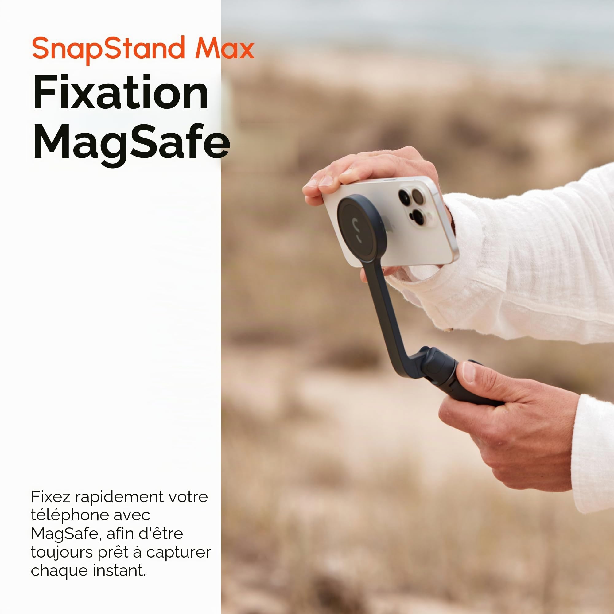 ShiftCam SnapStand Max – Perche à selfie magnétique et trépied – Compact, pliable et extensible avec tête inclinable et télécommande Bluetooth magnétique (Midnight, SnapStand Max)