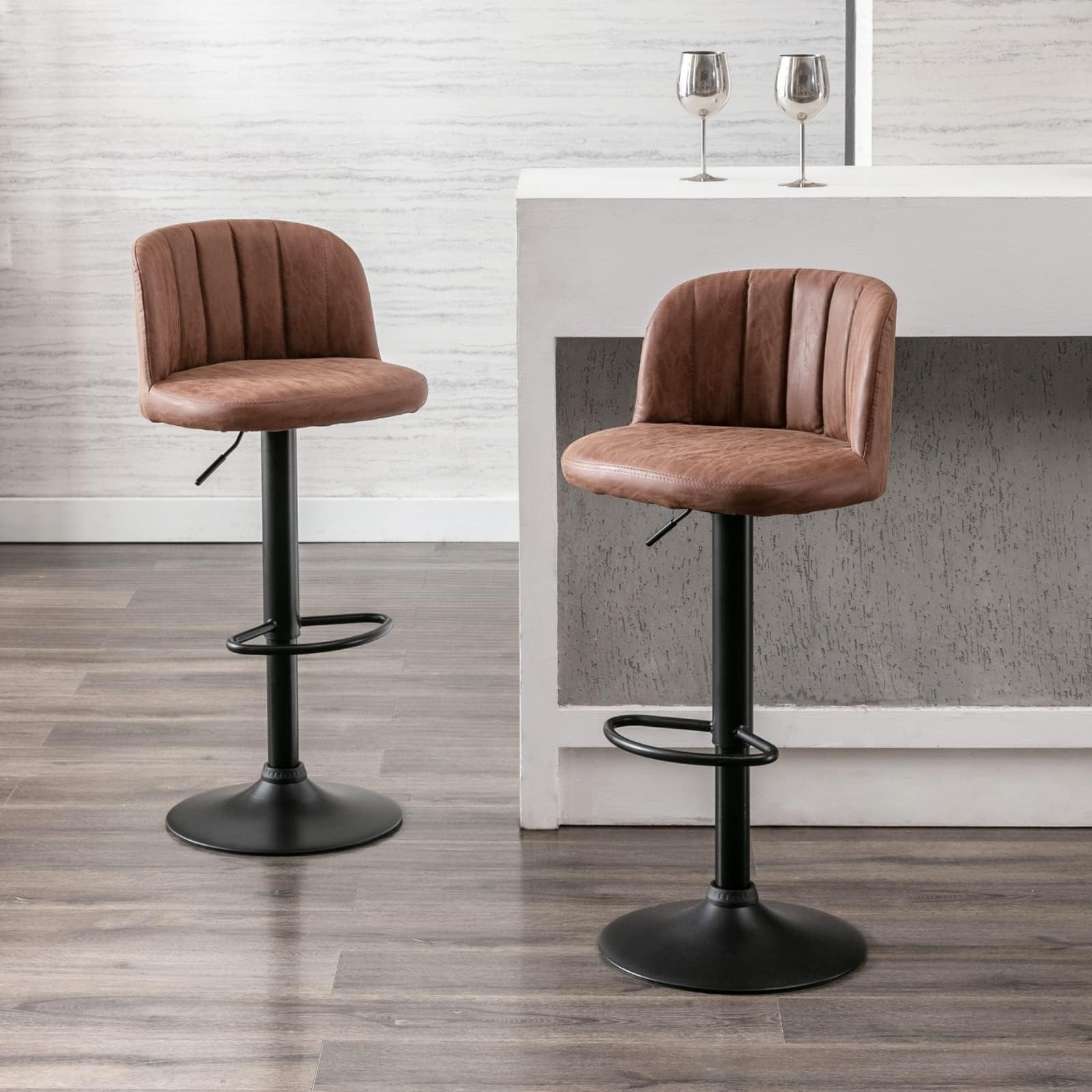 Wahson Set of 2 Bar Stools PU Leather Breakfast Counter Chairs with