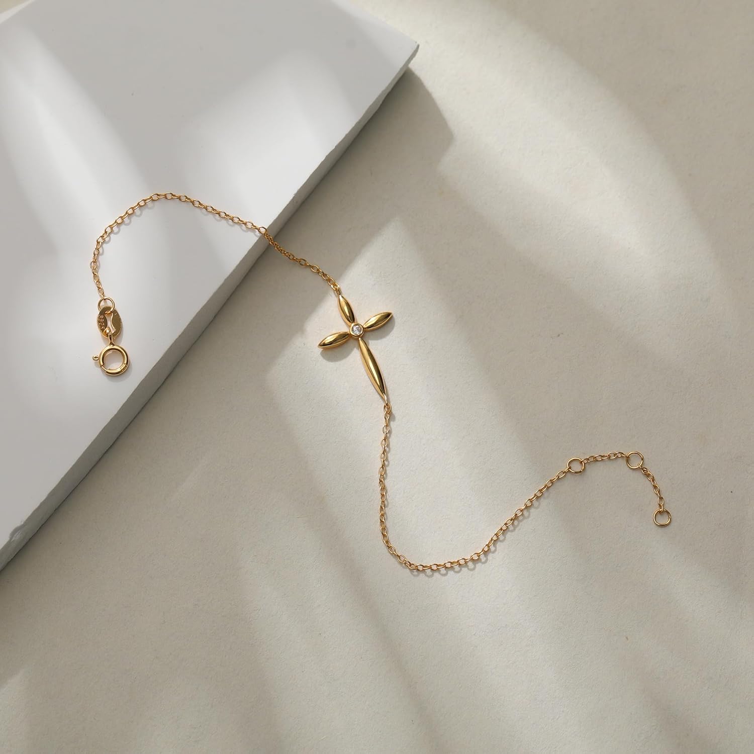 LOVECOM 14K Gold Plated Cross Bracelets for Women Mother Daughter 925 Sterling Silver Diamond Cubic Zirconia Link Chain Bracelet Stack Friendship Charm Bracelet Christian Jewelry Birthday Gifts - Image 5