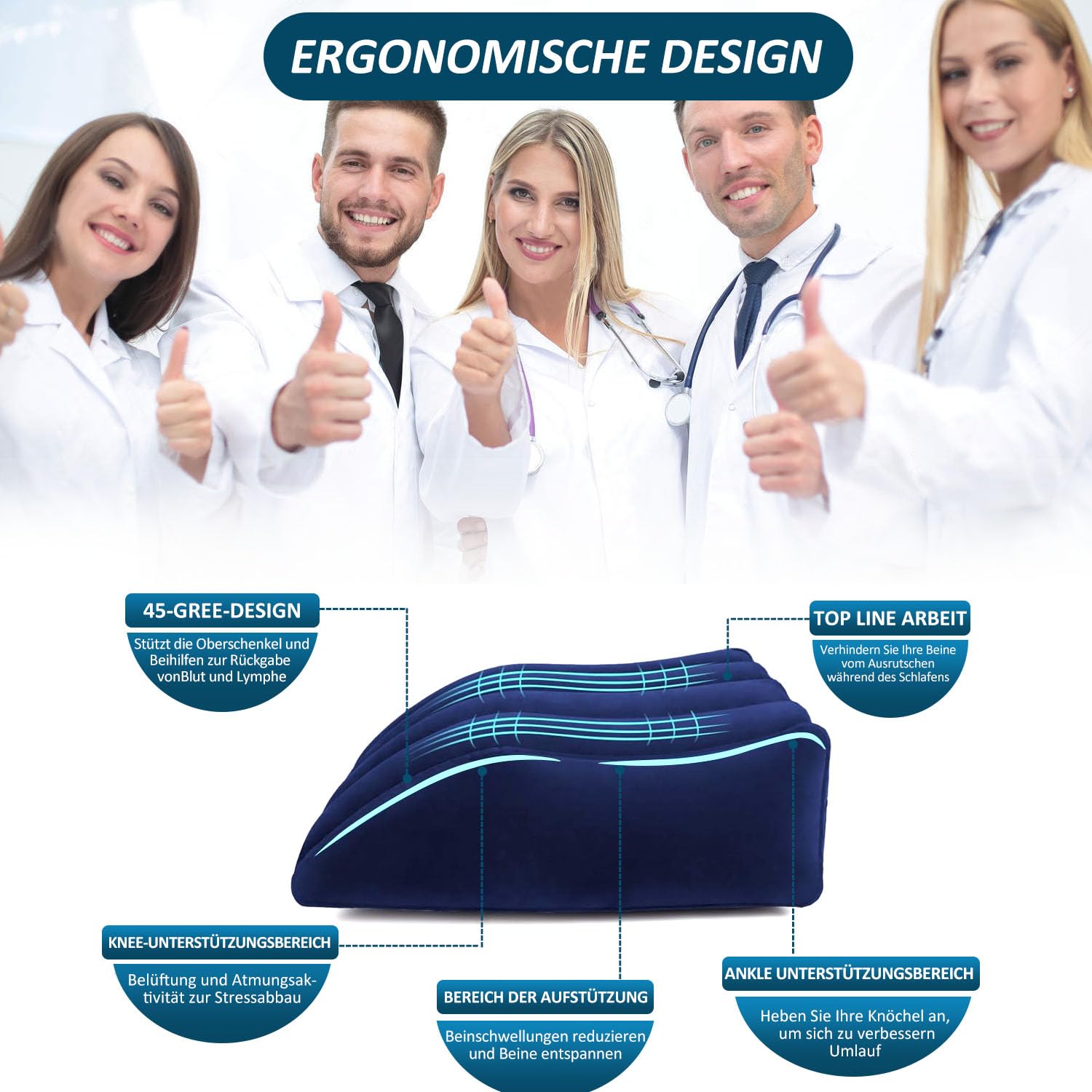 LuxoCare Cuscino Gonfiabile per Gambe - Cuscino a Cuneo con Mascherina per Dormire per Dormire Migliora il Sonno e Circolazione per Amanti dello Sport, Viaggiatorie e Stanchezza alle Gambe (Blu)