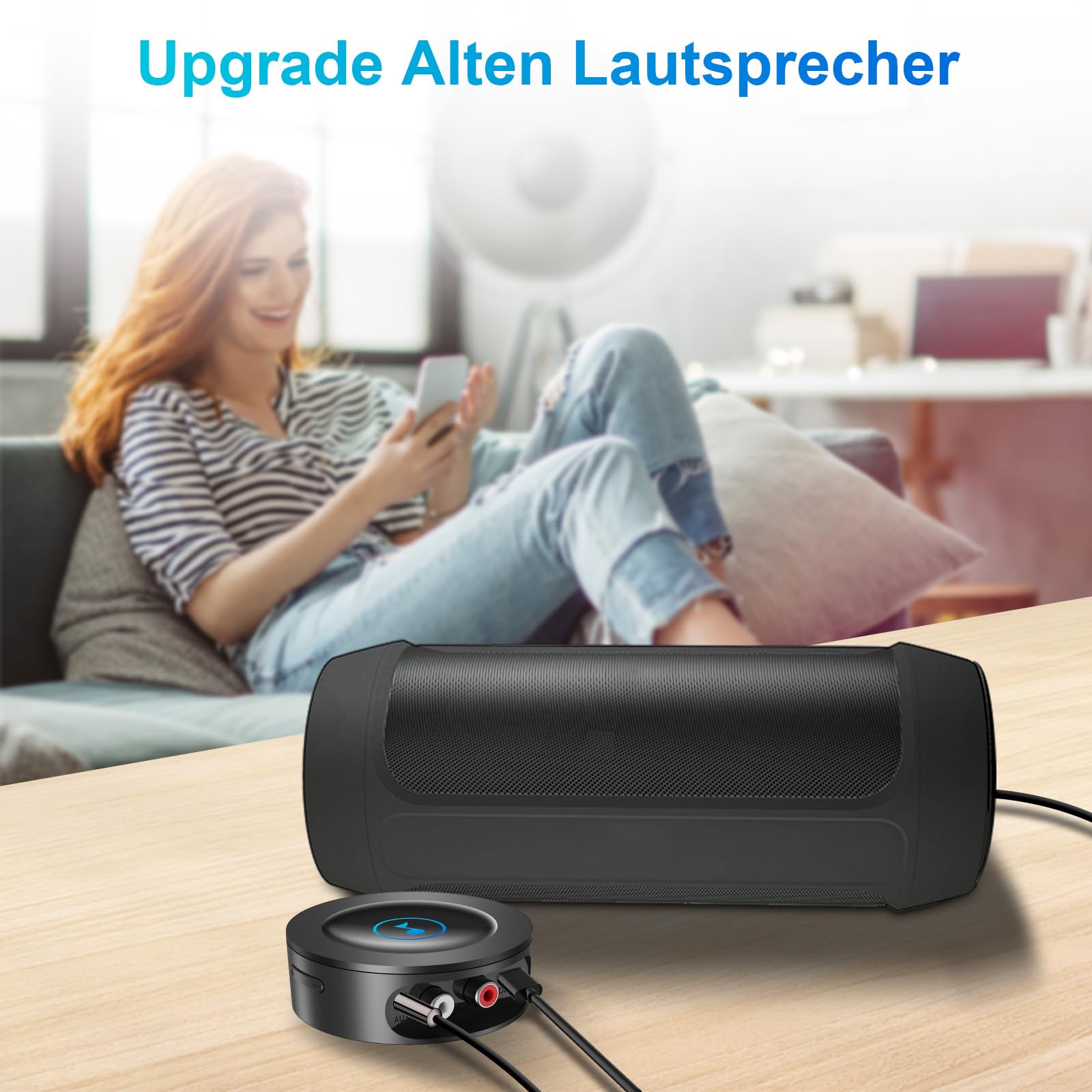 Bluetooth 5.2 HiFi Empfänger für Stereoanlage, Wireless Audio Receiver zum Nachrüsten von Verstärker und Lautsprecher, RCA Cinch & 3,5mm AUX, Netzbetrieb ohne Akku, HD Klang Streaming, Low Latency