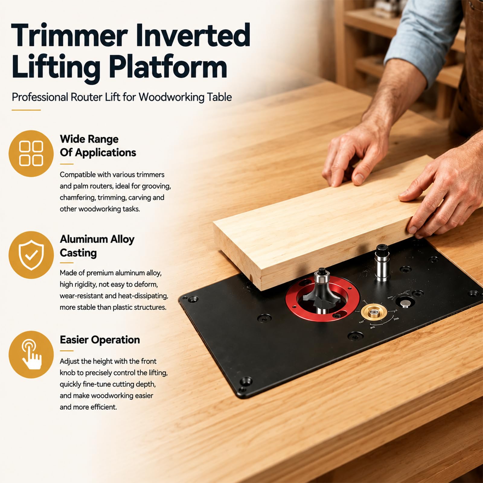 Sollevatore fresatrice 65 mm 0-57 mm Router Lift per lavorazione del legno
