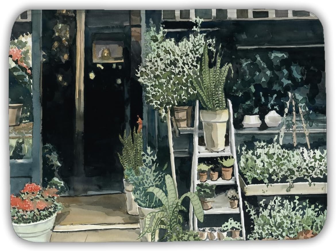 Begin Home Decor C1BM1724YFRZXB 17 x 24 in. Plants Shop Green Illustrative Bath Mat for Home Decor