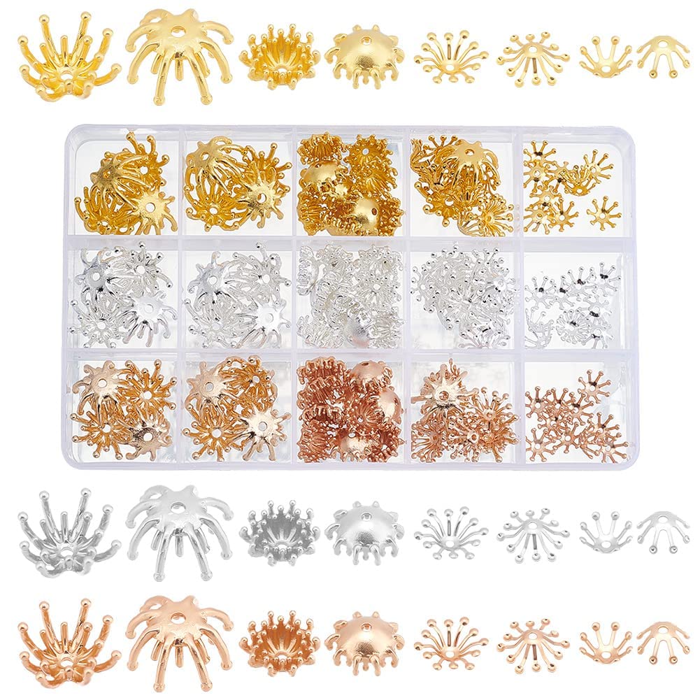 120Pcs Casquettes De Perles De Fleurs, 12 Styles Embouts De