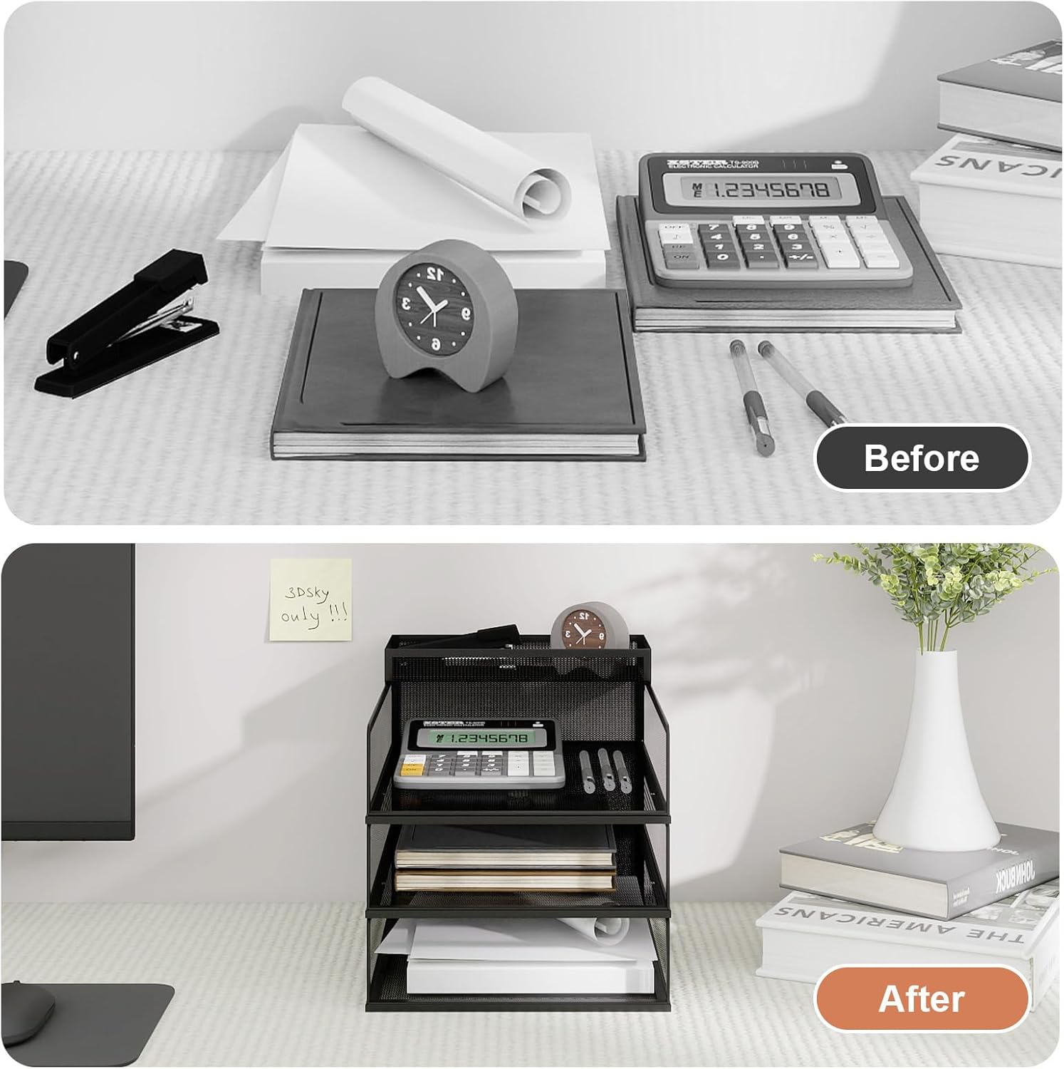 Natwind 3 Tier Stackable Paper Trays for Letter Documents, Desktop File Organizers for Office Supplies, Metal Mesh Desk Organizer,Office Organizer,Letter Trays for Home, Office, School,Black