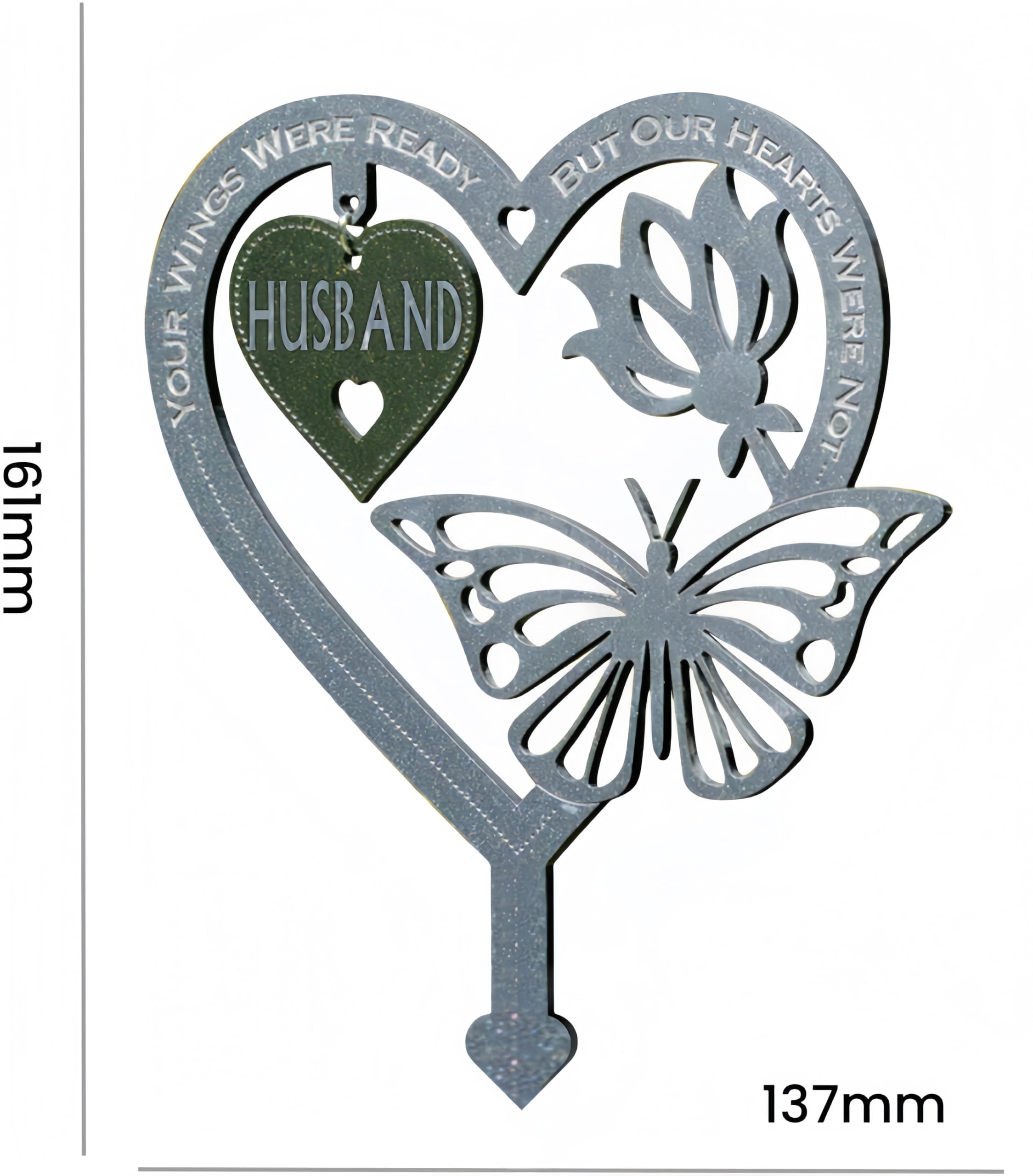 Garden Memorial Plaque for Husband Grave Memorial Stake marker Ornament Husband Weatherproof Inserted Stakes Yard Sign Garden Heart Shaped With Butterfly Flower Garden Signs Present - Image 4