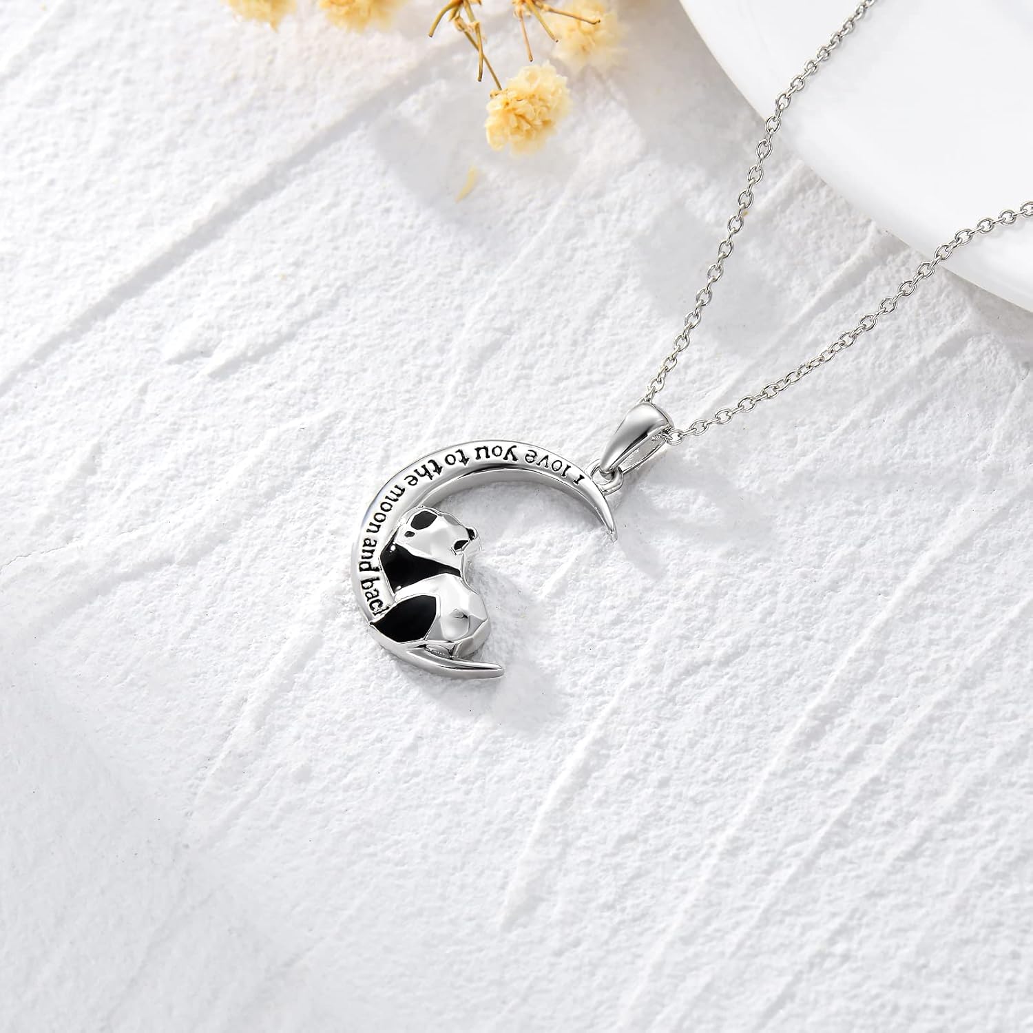 POPKIMI Panda Necklace Sterling Silver Crystal Origami Panda Necklace for Women Wife Mom I Love You to The Moon and Back Jewelry Birthday Gifts
