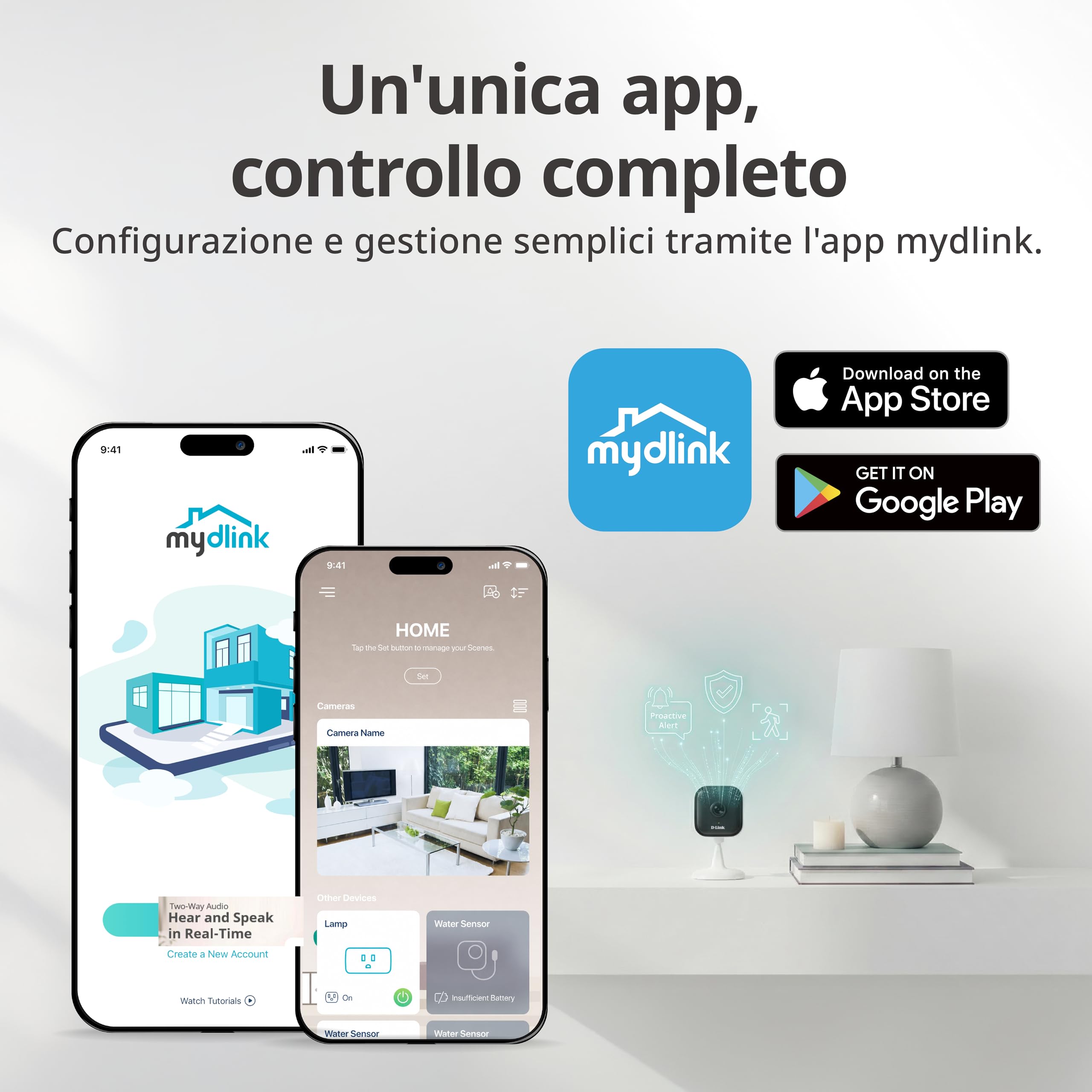 D-Link DCS-6012 Telecamera Wi-Fi Interna 2K, Rilevamento Persone AI, Avvisi Audio e Movimento, Visione Notturna, Audio Bidirezionale, Sicurezza WPA3, Cloud 1 Anno, Alexa e Google